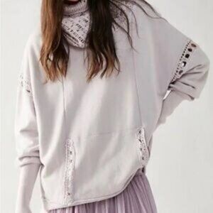 Free People Melody Crochet Trim Pullover Sweatshirt Lilac Lavender  Womens